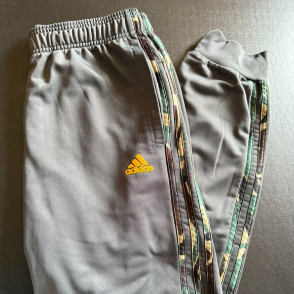 Adidas 3-Stripes Tricot Regular Tapered Track Pants, Dark Gray with Camo Stripes - Picture 1 of 8